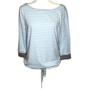 Karen Neuburger Live Love Lounge Blue White Tie Waist 3/4 Sleeve Top